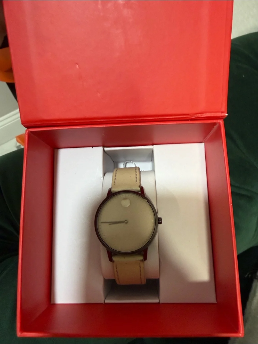 Movado Men's Watch with Beige Dial and Leather Strap